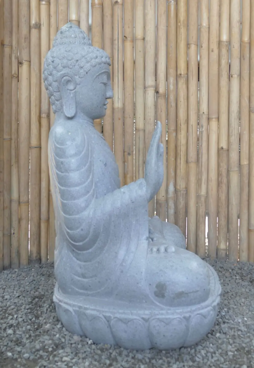  Product image 5 of the product “Seated Buddha made of Riverstone in Abhaya Position - gesture of fearlessness, H.100 cm, natural. ”